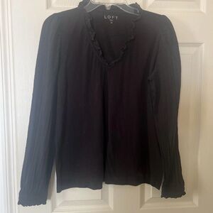 LOFT Black Ruffle Long Sleeve Blouse Size Medium